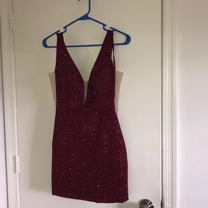 Jovani Glitter Sparkle Burgundy Cocktail Dress
